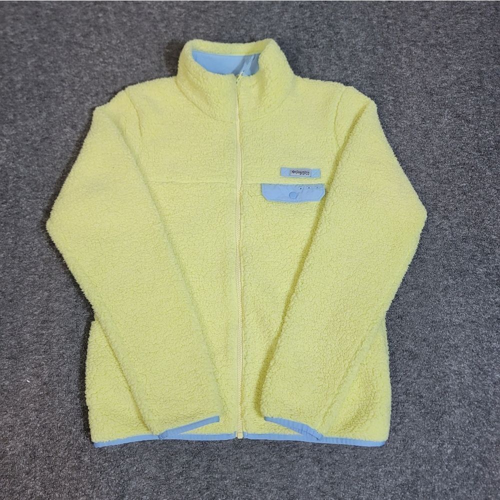 Columbia PFG Women’s Sherpa Fleece Jacket Yellow Blue Full Zip FL104 Sz M